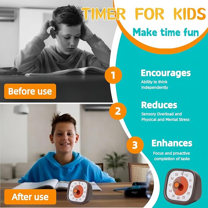 Visual Timer for Kids - 60 Minute Visual Kids Timer for Classroom Home Office, Countdown Timer for Cooking Teaching Working Meeting (Chocolate)