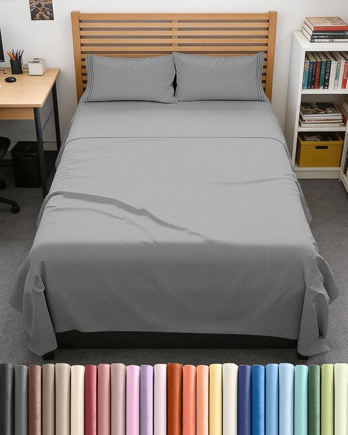 Full XL Bed Sheet Set - 4 Piece Extra Long Extended Full XL Sheets - Ultra-Soft, Breathable & Cooling - Fits 8” to 16" Mattress w/ Deep Pockets - 54" x 80" - Wrinkle & Fade Resistant - Heathered Grey