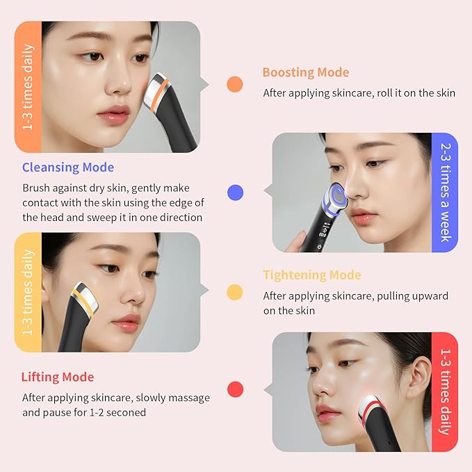 Face Lift Device – 8 in 1 Skin Tightening and Lifting, LED Light Therapy for Wrinkles, Korean Skin Care, Spa-Grade Facial Massager Lifting & Firming Beauty Massager (Black)