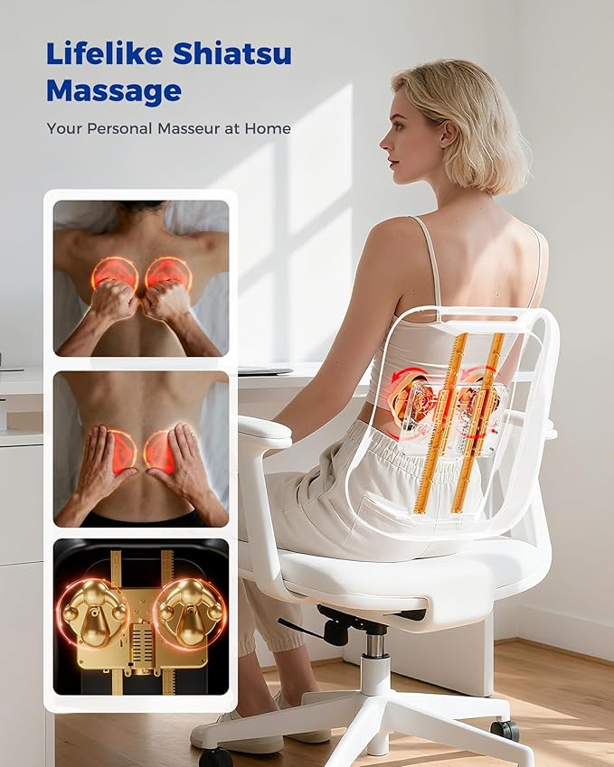 OMASSA Shiatsu Back Massager with Heat-Electric Back Massager for Pain Relief Deep Tissue-Up and Down Rolling Massage Heated Lower Back Massager for Office/Home/Car-Gift for Men Women Parents