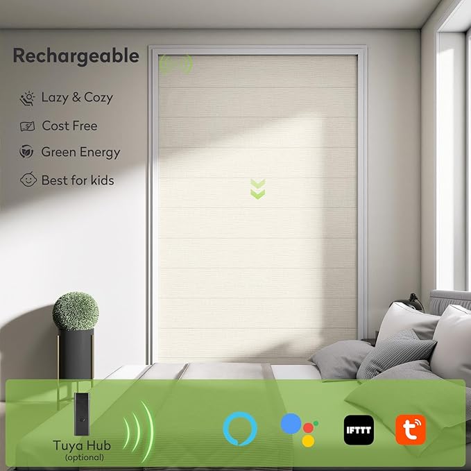ZSTARR Smart Roman Shades Rechargeable Motorized Blinds with Remote Full Blackout Roman Window Shades Plain Fold Soft for Doors Bedroom, Custom Size (Beige)
