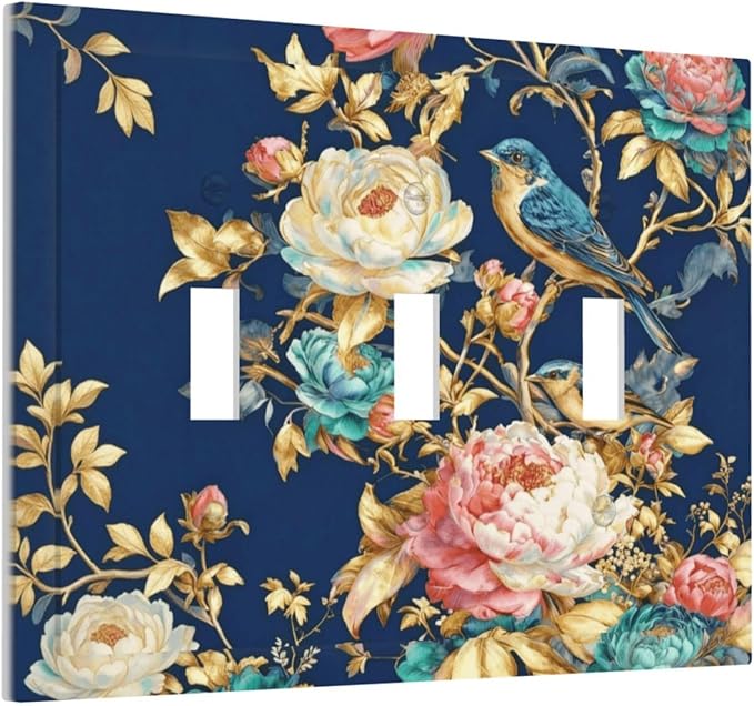 Bvtewkhz Floral Birds Morris 3 Gang Triple Toggle Decorative Outlet Covers Light Switch Plate Electrical Receptacle Switchplate For Bathroom Kitchen Bedroom