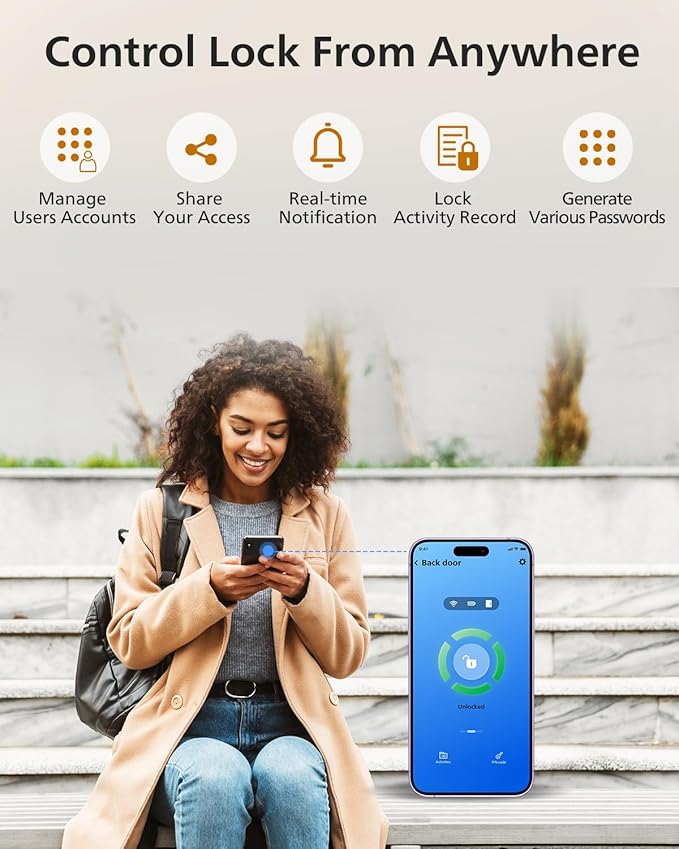 Philips Wi-Fi Smart Lock with Handle, Keyless Entry Keypad Door Lock with Handle, Front Door Deadbolt Set with Gateway, App Control, Fingerprint Unlock, PIN Code Unlock, Auto Locking, Touchscreen