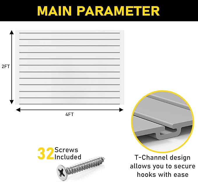 DLDIRECT 24" X 48" - White Slatwall Panel Garage Organizer: Heavy Duty Wall Mounted PVC Rack, Interlocking Slat Paneling for Garage Storage, Slotwall Board, Shelves System