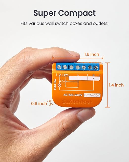 SwitchBot Matte Relay Switch 1PM, WiFi Switch Compatible with Alexa/Apple Home/Google Home, Power-Measuring Relay Switch Module with Integrated Bluetooth Repeater, Bluetooth & Wi-Fi 2.4 GHz, 16 A