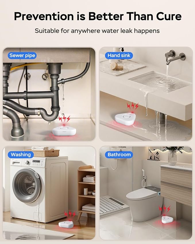 Water Detector Sensor,Water Leak Detectors for Home with App Alerts,Water Alarm with 120db Adjustable Alarm,500ft Transmission for Basement, Bathroom, Laundry, No Hub Required (Support 2.4G)