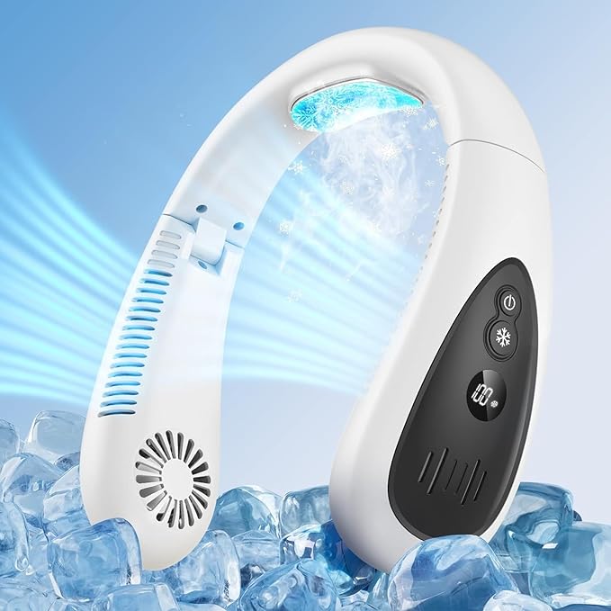 GAITIR Neck Air Conditioner, Portable Neck Fan with Cooling Plate 360°Cooling Airflow, 5000mah Rechargeable USB Fan Hands Free Bladeless Wearable Foldable Mini Fan for Men Women Home Office Outdoor