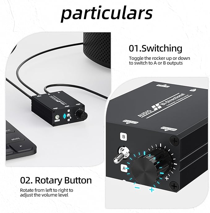 3.5mm Stereo Audio Switcher (2 in 2 Output / 2 in 2 Output) with 3.5mm Audio Cable, 2 Ports AUX Audio Speaker Selector for PC Mobile Laptop Headphones