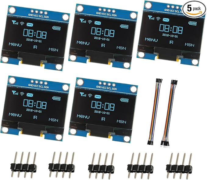 JAMHER 1.3 Inch I2C IIC OLED Display Module 128x64 Pixel Mini Self-Luminous Display Screen Board for Arduino Projects Raspberry Pi with Wire(5Pack Blue)