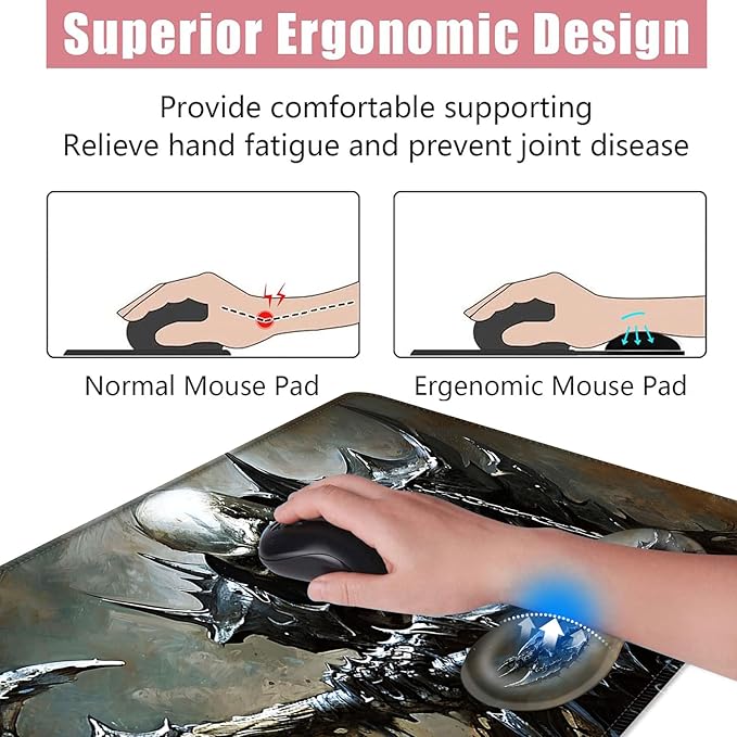 BFUKVOU Large Keyboard Mouse Pad Set, Extended Mouse Pad+Keyboard Wrist Rest Support, Memory Foam Ergonomic Easy Typing, 4Pcs (31.5×11.8 in) Desk Pad Set for Office Home,Funny Skeleton