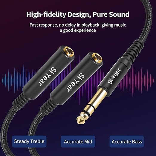 SiYear 1/4" Splitter Cable, 6.35mm TRS to Dual 1/4 inch Female Stereo Y Headphone Splitter Cable for Studio,DJ,Amplifier,Karaoke, Live Sound Systems etc(30cm /2PACK)