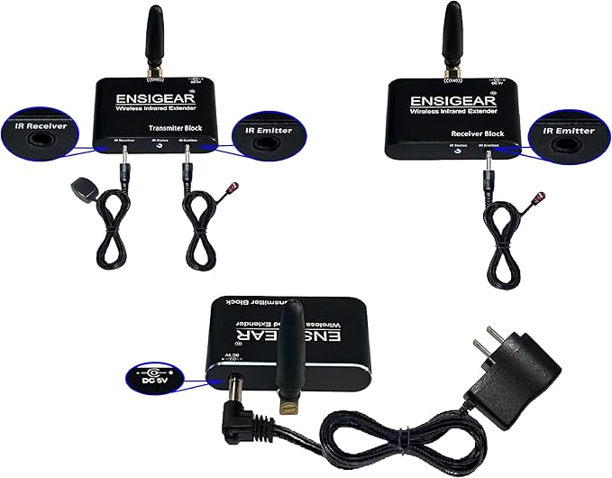 ENSIGEAR Wireless IR Repeater Kit, Infrared Remote Control Extender, Infrared Remote Control Wireless Connection Device. (Transmitter + Receiver)