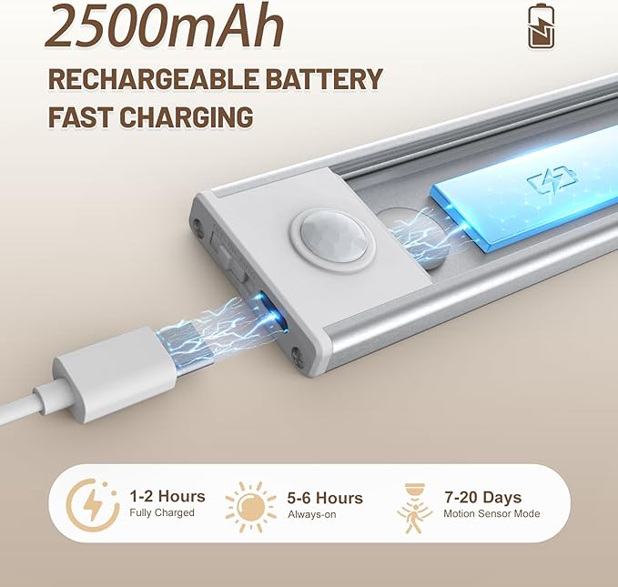 6 Pack Under Cabinet Lighting Wireless, 50 LED Rechargeable Battery Motion Sensor Light Indoor, Stick On Magnetic Closet Lights, Under Counter Lights for Kitchen, Stairs, Warm 12 in