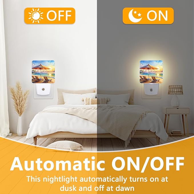 GANTINIR Watercolor Ocean Beach Sunrise Night Light, Plug-into Lounger Nightlight White LED Lamp, Energy Efficient Decor Desk Lamp for Bedroom Hallway Stairs Bathroom