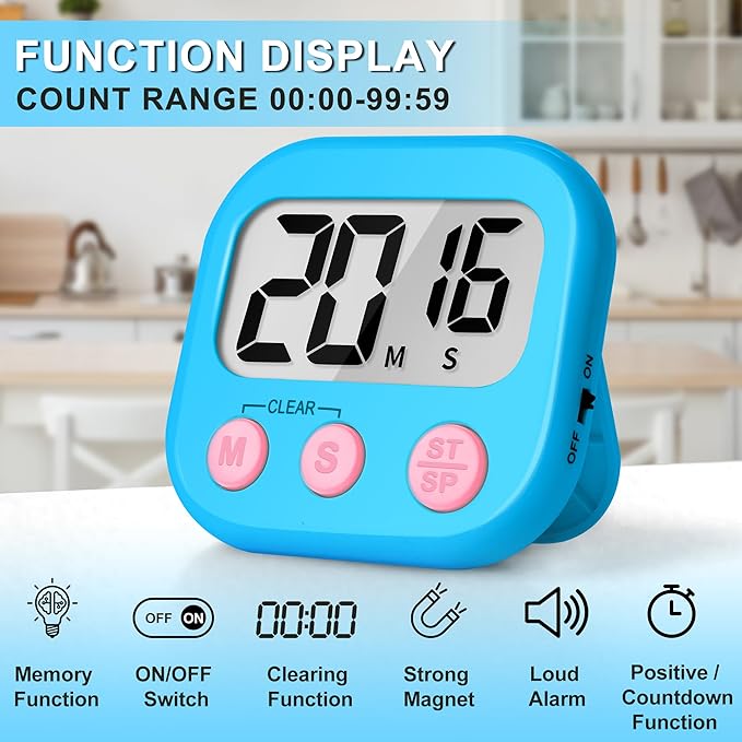 ZILLEEN Classroom Timer for Kids Teachers 2 Pack Digital Timers, Blue & Pink