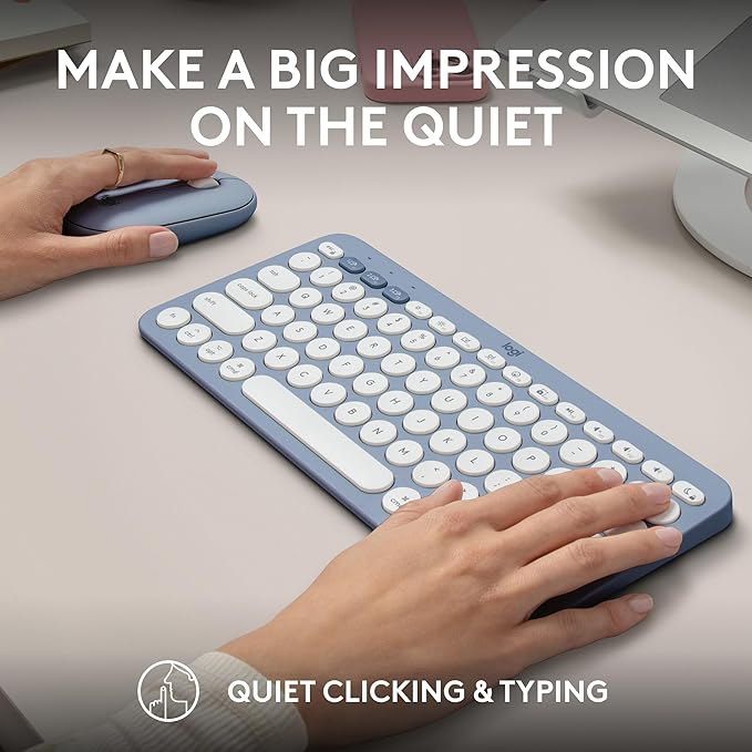 Logitech Pebble 2 Combo for Mac, Wireless Keyboard and Mouse, Slim, Quiet and Portable, Customizable, Bluetooth Mouse and Keyboard, Easy-Switch, for macOS, iPadOS - Tonal Blue