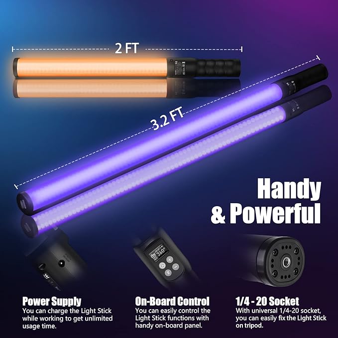 Mettlelite LS800P RGB Pixel LED Light Stick, Handheld Full Color RGBWW Continuous Output 3.2 ft with APP Control, 2800K-8000K, Customizable Pixel Light Effect, CRI97+ TLCI98+ Rechargeable Video Light