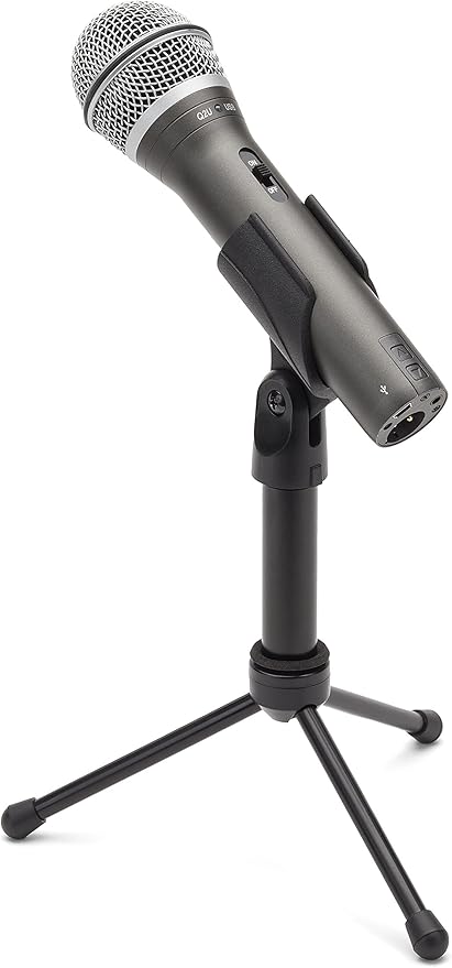 SAMSON Technologies Q2U USB/XLR Dynamic Microphone Recording and Podcasting Pack (Includes Mic Clip, Desktop Stand, Windscreen and Cables), Silver