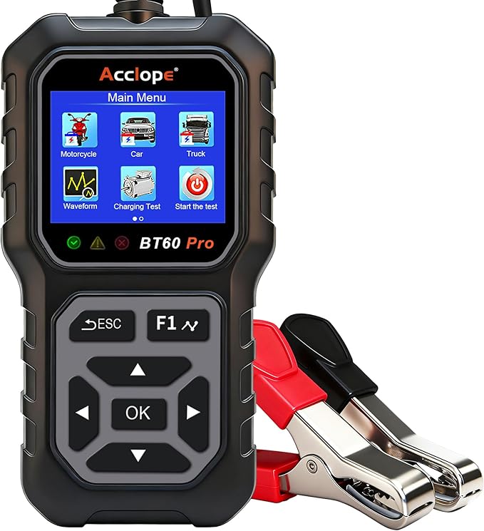 Acclope BT60 Pro Car Battery Tester, Digital Analyzer with Cloud Printing, 6V/12V/24V Battery Checker for AGM, Lithium, Gel Batteries, 100-3000 CCA Range, Automotive Charging System