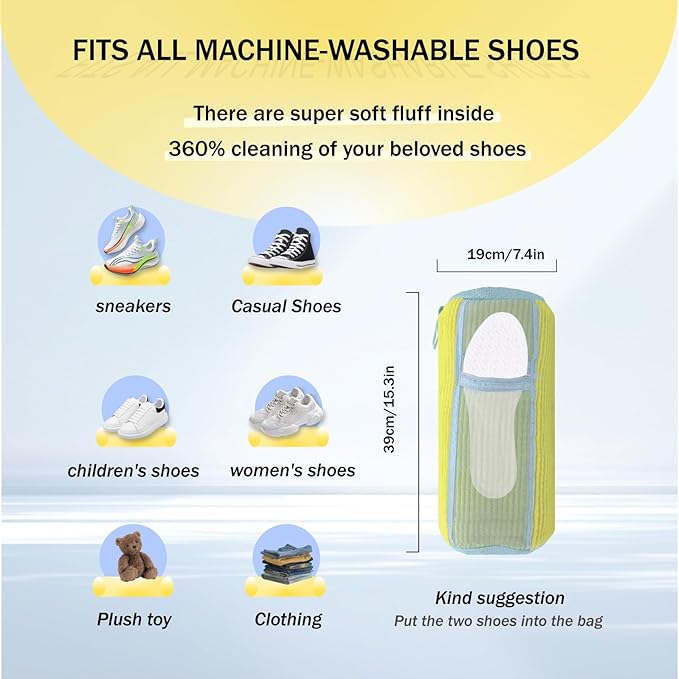 2 In 1 Shoe Washing Machine Bag,Upgrade with Mesh Insole Slot,Laundry Bag for Washer and Dryer,Drying,Shoes Machine Cleaner,for All Shoe Types