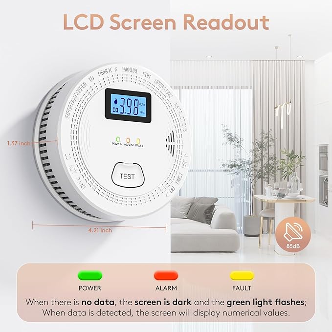 2 Packs, 2 in 1 CO & Smoke Detectors,Carbon Monoxide Detectors,Smoke Detector Battery Powered,（Include 3 * 1.5V AA Battery）,85 db Smoke Alarm,Fire Alarm,Easy Install,Portable