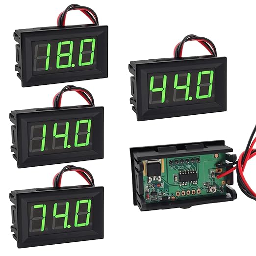 DiGiYes 5 Pack DC 5-120V Digital Mini Voltmeter 2 Wire 0.56 inch LED Display Panel Voltage Meter for Car Motorcycle Battery Monitor (Green)