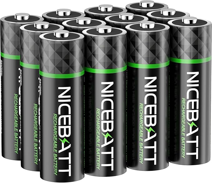 NICEBATT Rechargeable aa Batteries 2800mAh, Premium NiMH Double A Battery Low Self Discharge -12 Count