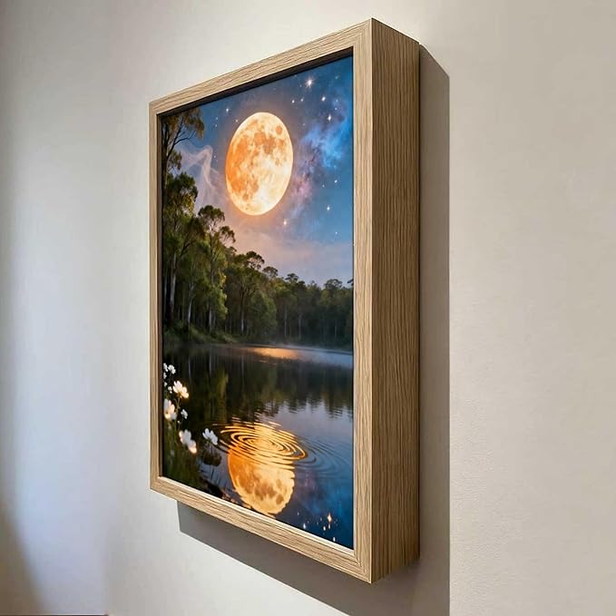 URVIP LED Glowing Photo Frame, 3D Starry-Sky Blue Moon Wall Art, 9x12 Inches Dimmable Light Up Light Painting for Bedroom, Unique Aesthetic Decor, Great Birthday Gift for Women Men