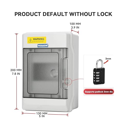 Mollom 4 Way Power Distribution Box with Bus Bars and Din Rail for Miniature Circuit Breaker MCB, Waterproof IP66.Padlock Available for Indoor and Outdoor Use
