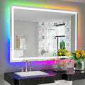 YEELAIT 51x40 Inch RGB LED Bathroom Mirror Front Light and RGB Backlit Lighted Vanity Mirror for Bathroom Wall Mounted Dimmable Anti Fog Memory Shatter-Proof IP54 Waterproof Horizontal/Vertical