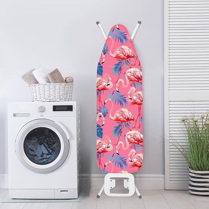 ZCFYGDX Flamingo Palm Leaf Print Ironing Board Covers (17 x 49 in) Hook & Loop Elastic Edge Easy to Install, Scorch Resistant,Lightweight & Breathable Anti-Slip & Wear-Resistant Home Size-M