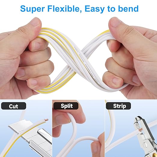 Mygatti 16AWG Speaker Wire 150 FT, 16/2 Gauge Audio Speaker Wire, for Car Speakers Stereo, Home Theater, Automotive Wire, White Jacket with Yellow Polarity Marker, CCA, 2 Conductors Electrical Wire