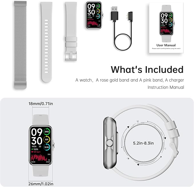 Sunorshop Health Fitness Tracker, Smart Watch with 24/7 Heart Rate and Blood Oxygen Monitor, Sleep Tracker with IP68 Waterproof, Activity Tracker Pedometer Step Counter for Women Men (Silver Gray)