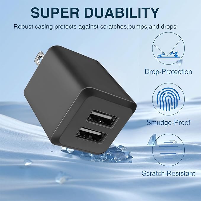 USB Wall Charger, Charger Block，Dual Port USB Cube Chargers，Power Adapter Charging Plug Box Brick for Phone 14/13/12/11/Pro Max/SE/XS/XR/X,Android Phones, and More (Black)