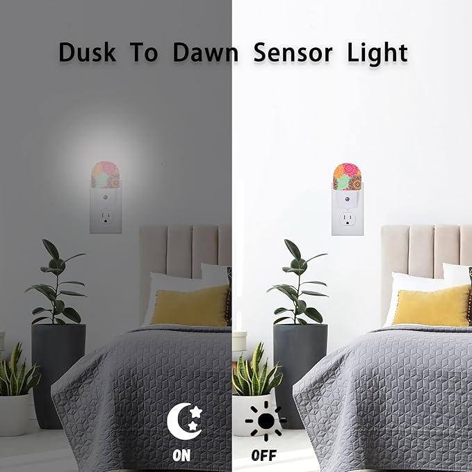 Axxitude Vintage Blooming Night Lights Plug into Wall for Girls Boys Room,Night Light LED Lamp Dusk to Dawn Sensor Round Lamp for Bedroom Bathroom Hallway Home Wall Decor Nightlight