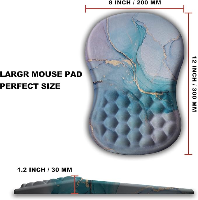 KUOSGM Mouse Pad Wrist Support, Ergonomic Mouse Pad with Massage Dot, Comfortable Computer Mouse Pad for Laptop, Wrist Rest Pain Relief Mousepad with Non-Slip PU Base for Office & Home, 12 x 8 in