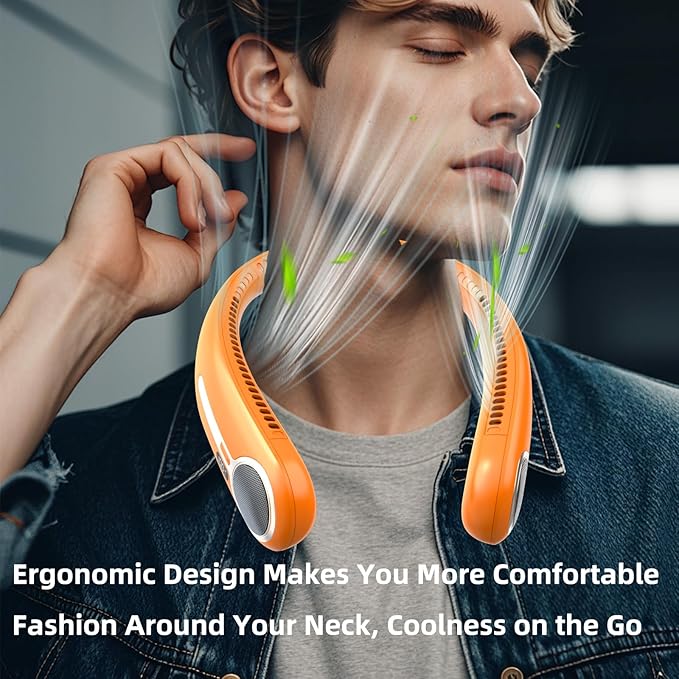 Portable Neck Fan,Hands Free Personal Wearable Bladeless Fan,6000mAh USB Rechargeable,360° Cooling,LED Display,4-Speeds,Birthday Gifts for Men Women Dad Mom,Valentines Day Gifts for Her Him (Orange)