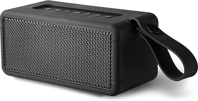 AT&T Essentials Retro 40W Bluetooth Speaker, IPX6 Waterproof, Bluetooth 5.3, LED Light Modes, Bass & Treble Control, 12H Battery, USB-C Charging, Outdoor & Indoor Use, Home Audio System - Black