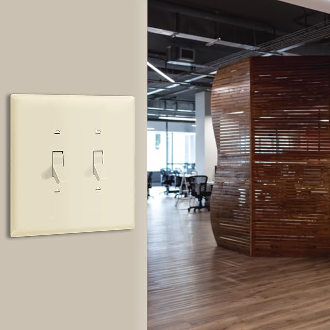 ENERLITES Jumbo Double Toggle Switch Cover, Two Gang Light Switch Wall Plate, Gloss Finish, Oversized 2-Gang 5.5" x 5.5", Unbreakable Polycarbonate Thermoplastic, UL Listed, 8812O-LA, Light Almond