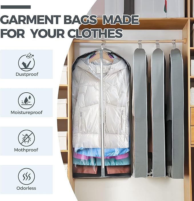 1 Pcs 40" Garment Bags for Hanging Clothes, Clear Suit Bags for Closet Storage Clothing Storage, Garment Bags Shoulder Covers with 4" Gussets for Coats, Jackets, Shirts and Sweater
