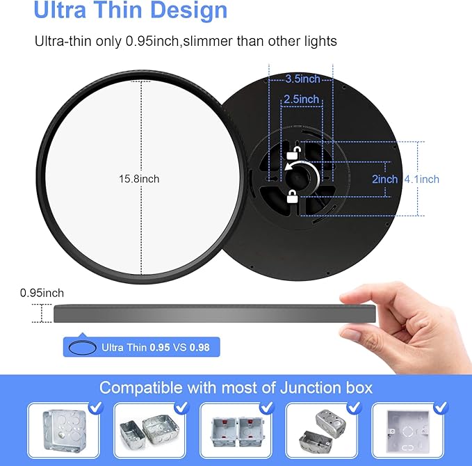 hunhun 6 Pack 16 Inch Dimmable LED Flush Mount Ceiling Light 4800LM Round Light Fixture 5 Color Temperature Selectable Large Flat Ceiling Lamp for Living Dining Room Black ETL Listed