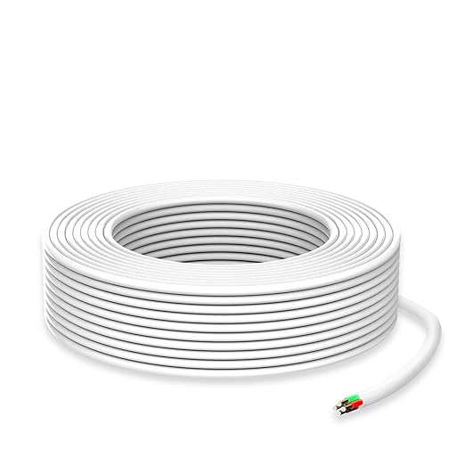 HiFind 14/4 Gauge AWG Outdoor Speaker Wire Bulk 75 FT, LLDPE UV Resistant Low Voltage CCA 4 Conductors Cable, CL2 in-Wall Burial for Home Theater,Car Audio,Automotive,Trailer-White