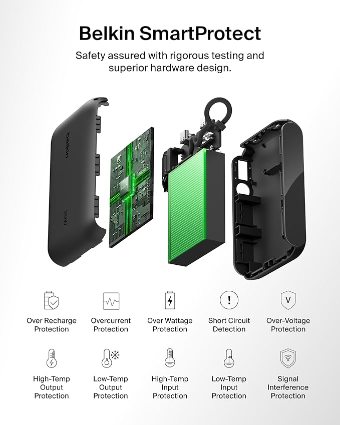 Belkin Portable Charger, Slim USB-C Power Bank 10,000mAh w/ 2 USB-C Ports, Digital Battery Display, 20W Charging Battery Pack - iPhone 17, Air, Pro, Samsung Galaxy S25, Pixel 10, iPad, & More - Black