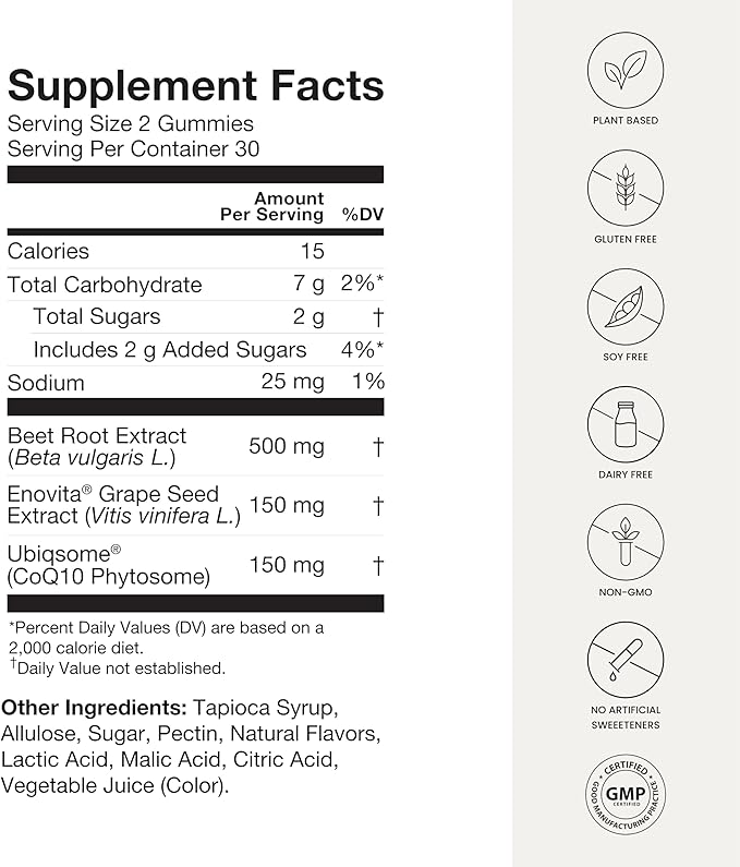 Humann SuperBeets Heart Gummies Advanced - CoQ10 150 mg Plus Beet Root Powder & Grape Seed Extract, 120 Count