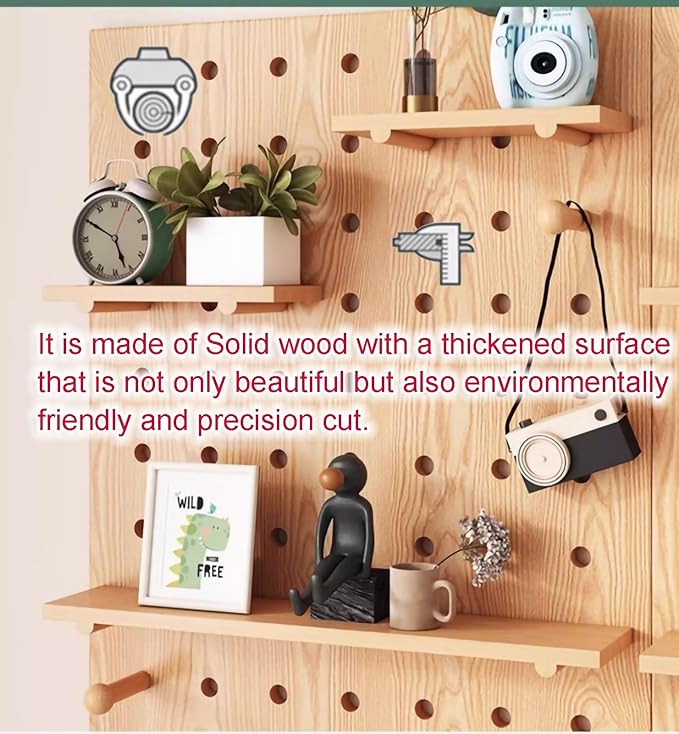 Wooden Wall Organizer Kit - Versatile Display Panel for Bedroom, Office, Bathroom - Wall-Mounted Storage Set (Oak, 60x120CM) - Ideal for Home & Study