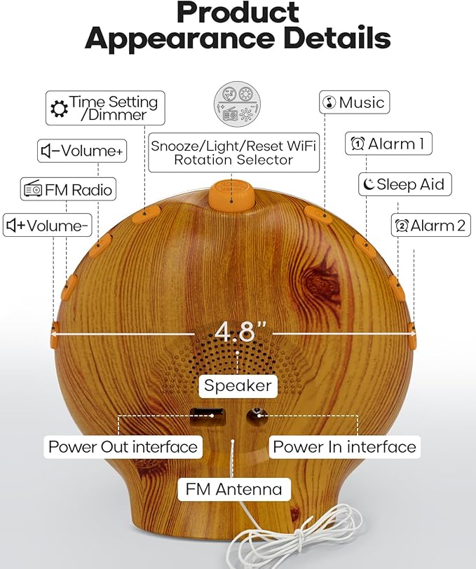 Dekala Sunrise Alarm Clock Wood Grain, FM Radio, Wake up Light Sunlight Sunset Lamp, 7 Nature Sounds, Dual Alarms, Colorful Ambient Lamp, Bedrooms Decor, Snooze for Heavy Sleepers, Kids & Adults