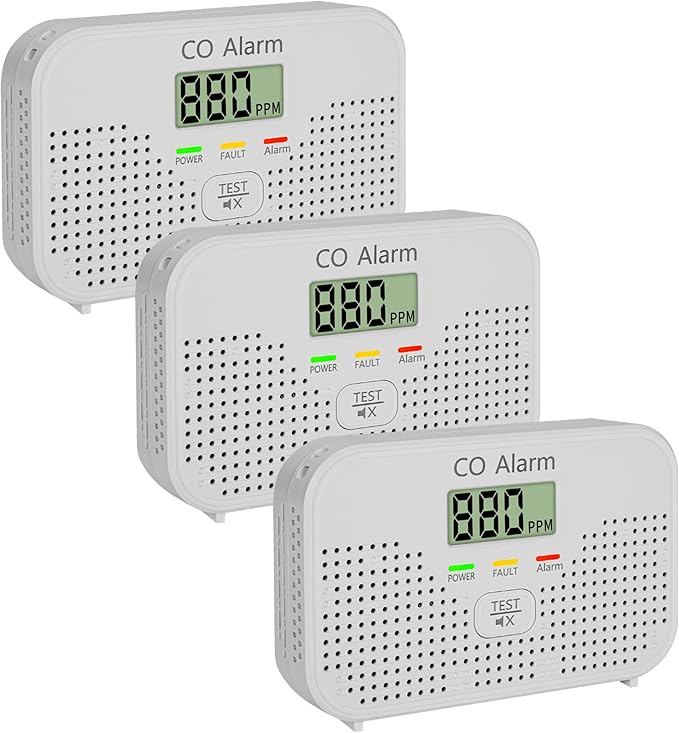 Carbon Monoxide Detector Powered by AA Battery (not Included),CO Monitoring Alarm with LCD Display Screen, Used for Home Basement Kitchen, Hotel Garage, Bedroom, Living Room Voice Alarm 3 Pack
