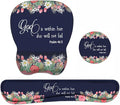 Ergonomic Mouse Pad Wrist Support and Keyboard Wrist Rest Set with Coasters, Non-Slip PU Base, Easy Typing & Pain Relief, Perfect for Home Office Working Studying, Floral Quote Bible Verse Psalm 46:5