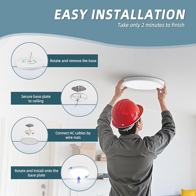 TOPELER 9inch Flush Mount Ceiling Light, Dimmable Ultra-Thin LED Ceiling Light 24W 2000Lm, 5CCT Selectable (2700K-6000K) Super Bright Lighting Fixture for Kitchen, Porch, Hallway, Stairwells