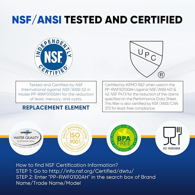 PUREPLUS NSF/ANSI 401, 53, 42 & NSF P473 Certified Replacement for LG LT500P, ADQ72910901, GEN11042FR-08, Kenmore 9890, 469890, HDX FML-1, ADQ72910907 Refrigerator Water Filter, 2Pack